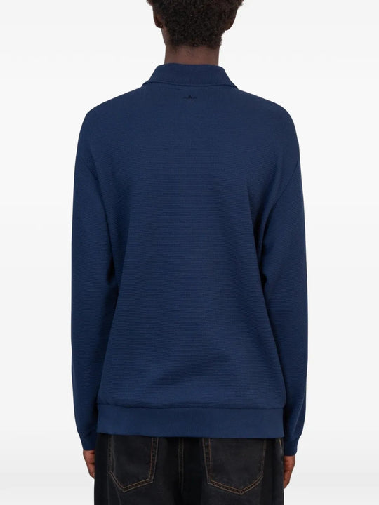 Navy shirt, full body view