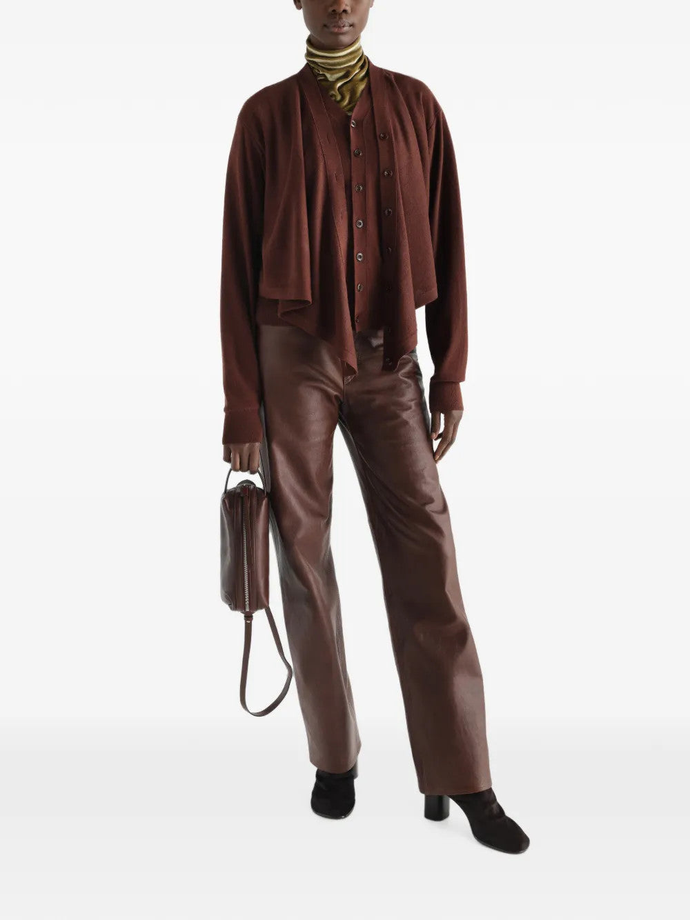 Burgundy top, full body view