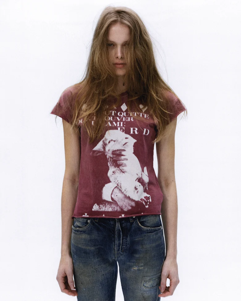 Burgundy t-shirt, front view
