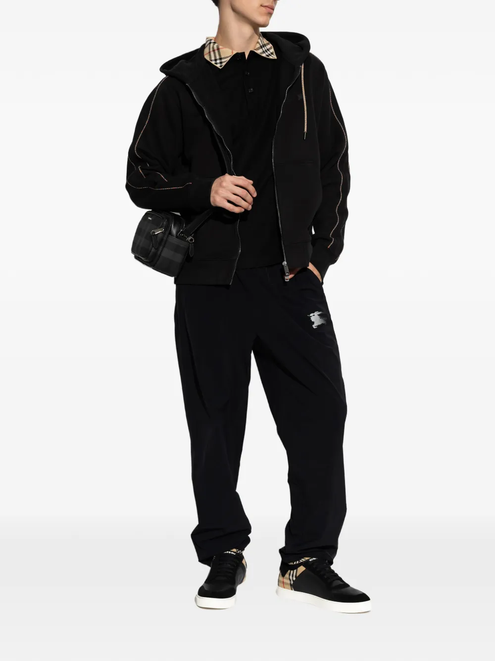 Black hoodies, full body view