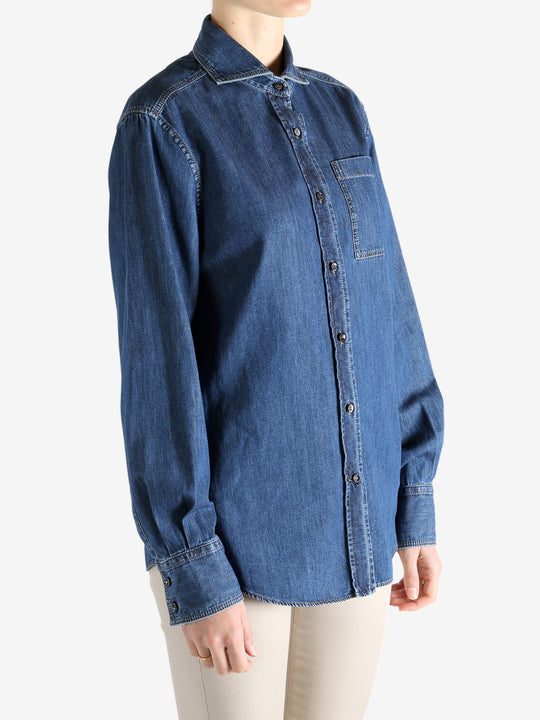 Blue jacket worn by a person, showing the jacket fit