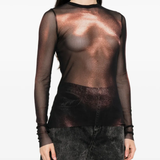 Black top worn by a person, showing the top's fit