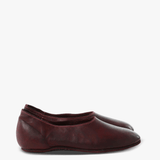 Burgundy shoes, side view