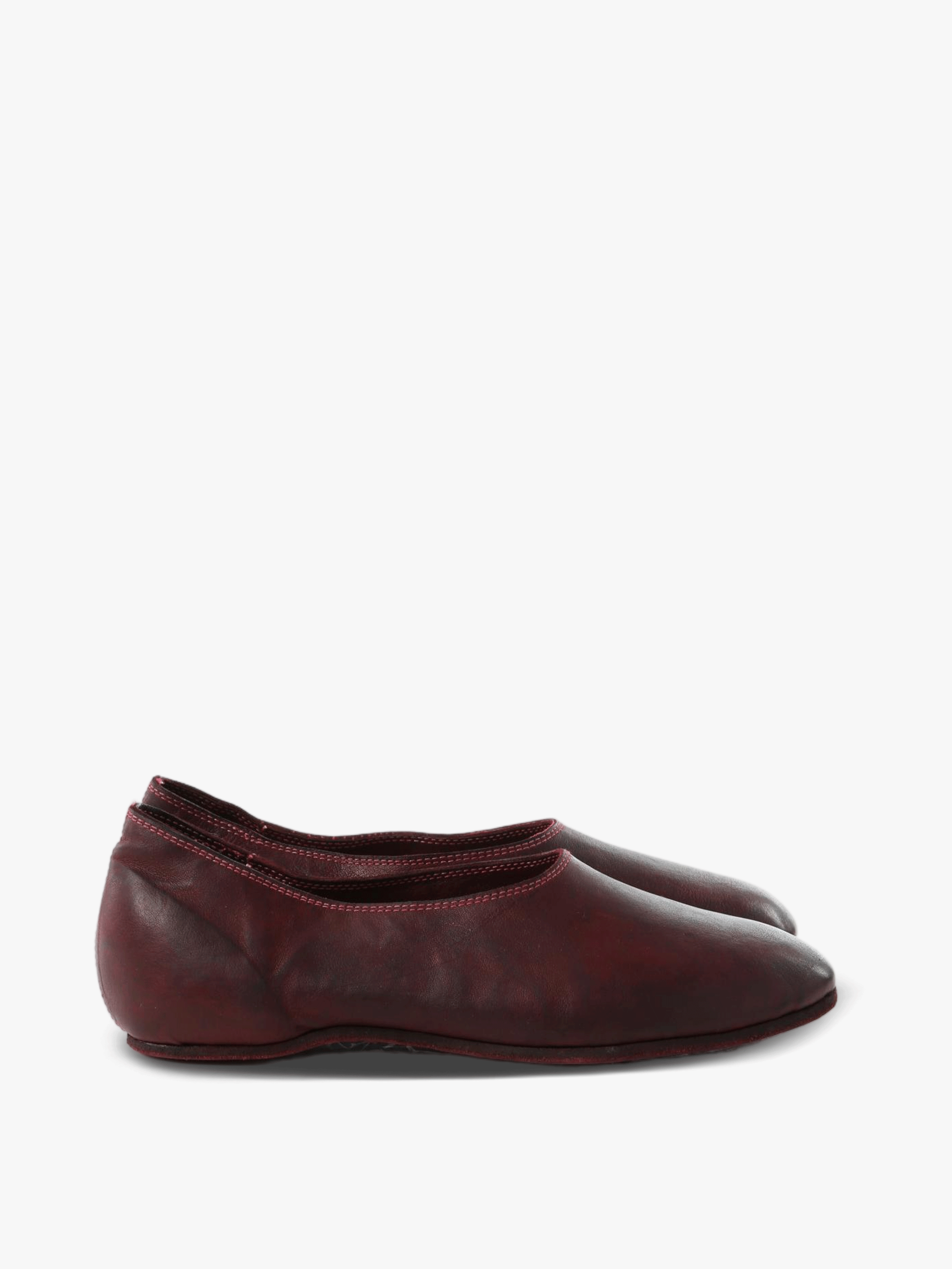 Burgundy shoes, side view