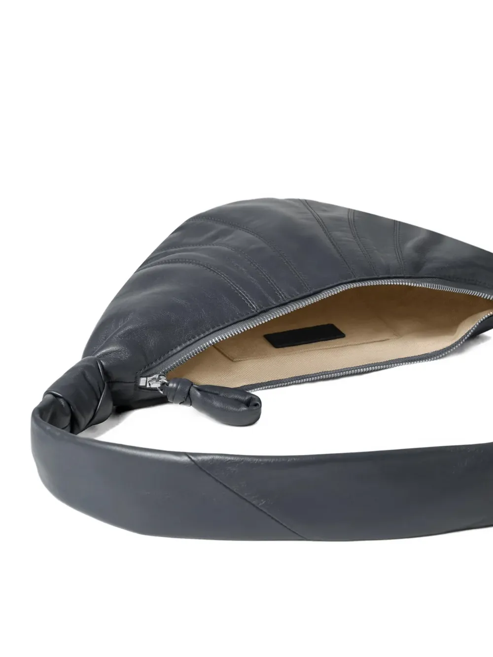 Close up of blue pants, showing texture of the Lamb Skin and Cotton fabric