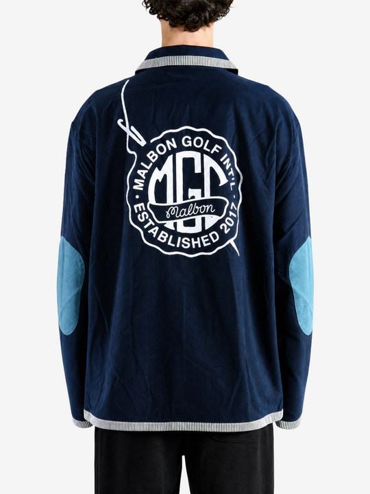 Navy knitwear, full body view