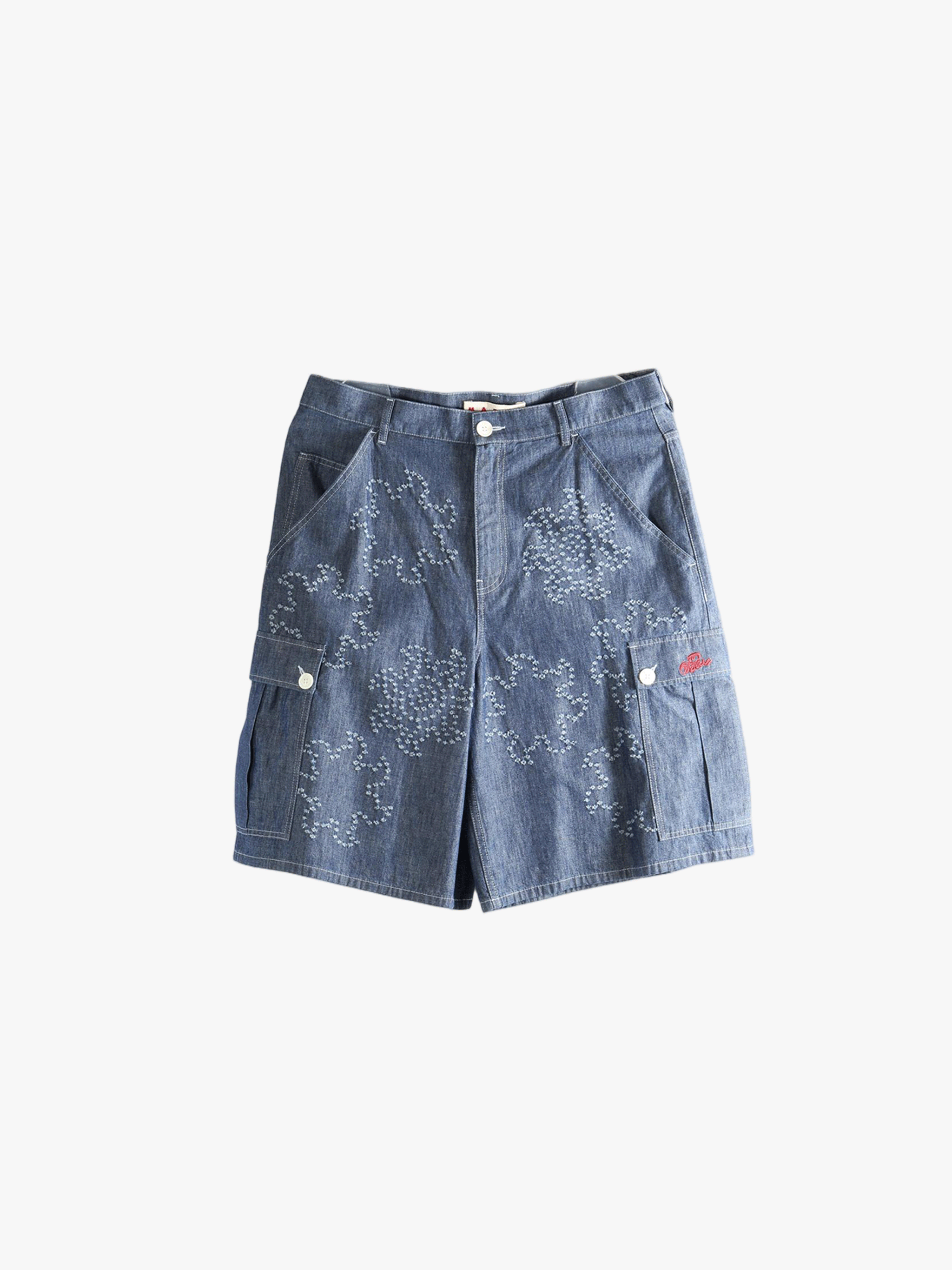Blue shorts, front view