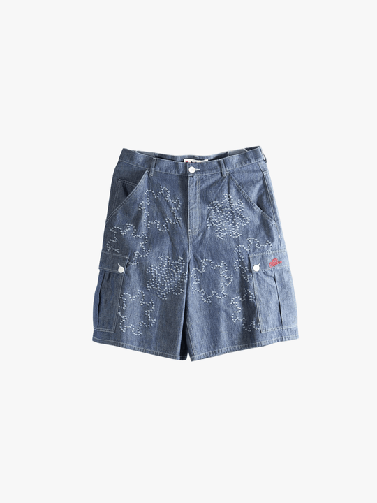 Blue shorts, front view