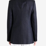 Navy jacket, full body view