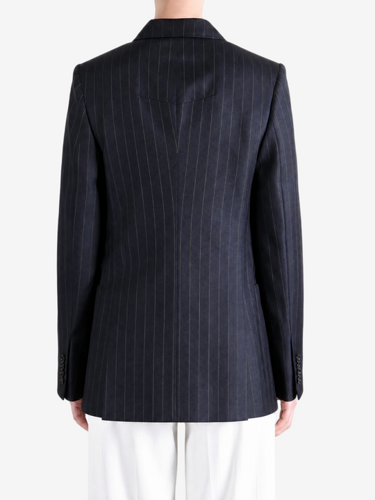 Navy jacket, full body view
