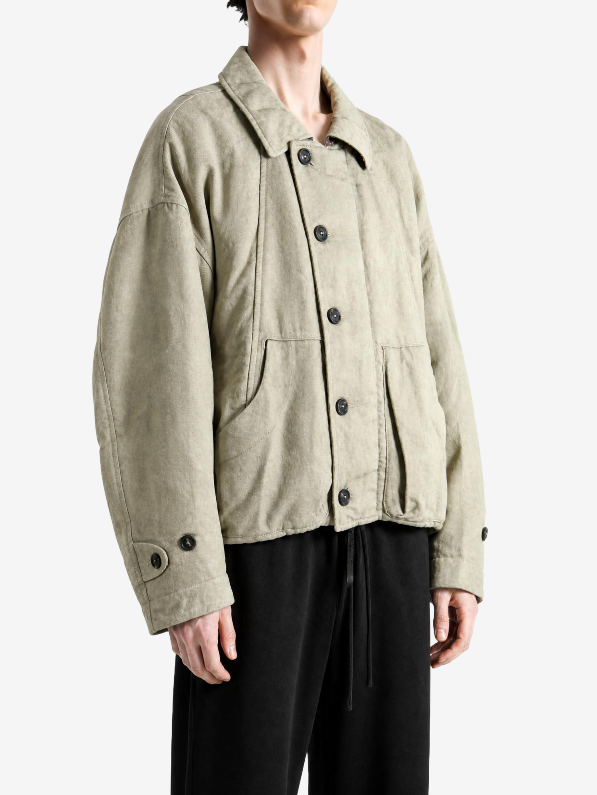 Tan jacket, full body view