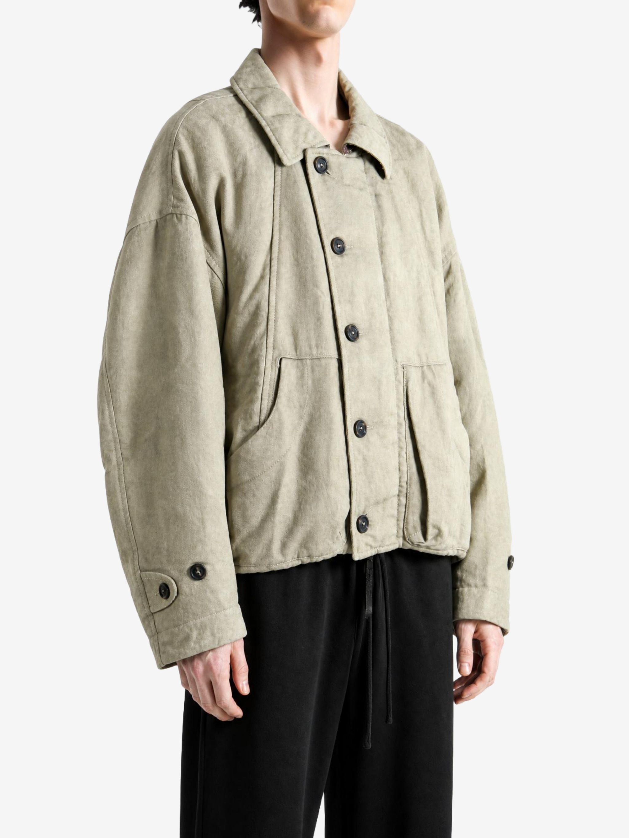 Tan jacket, full body view
