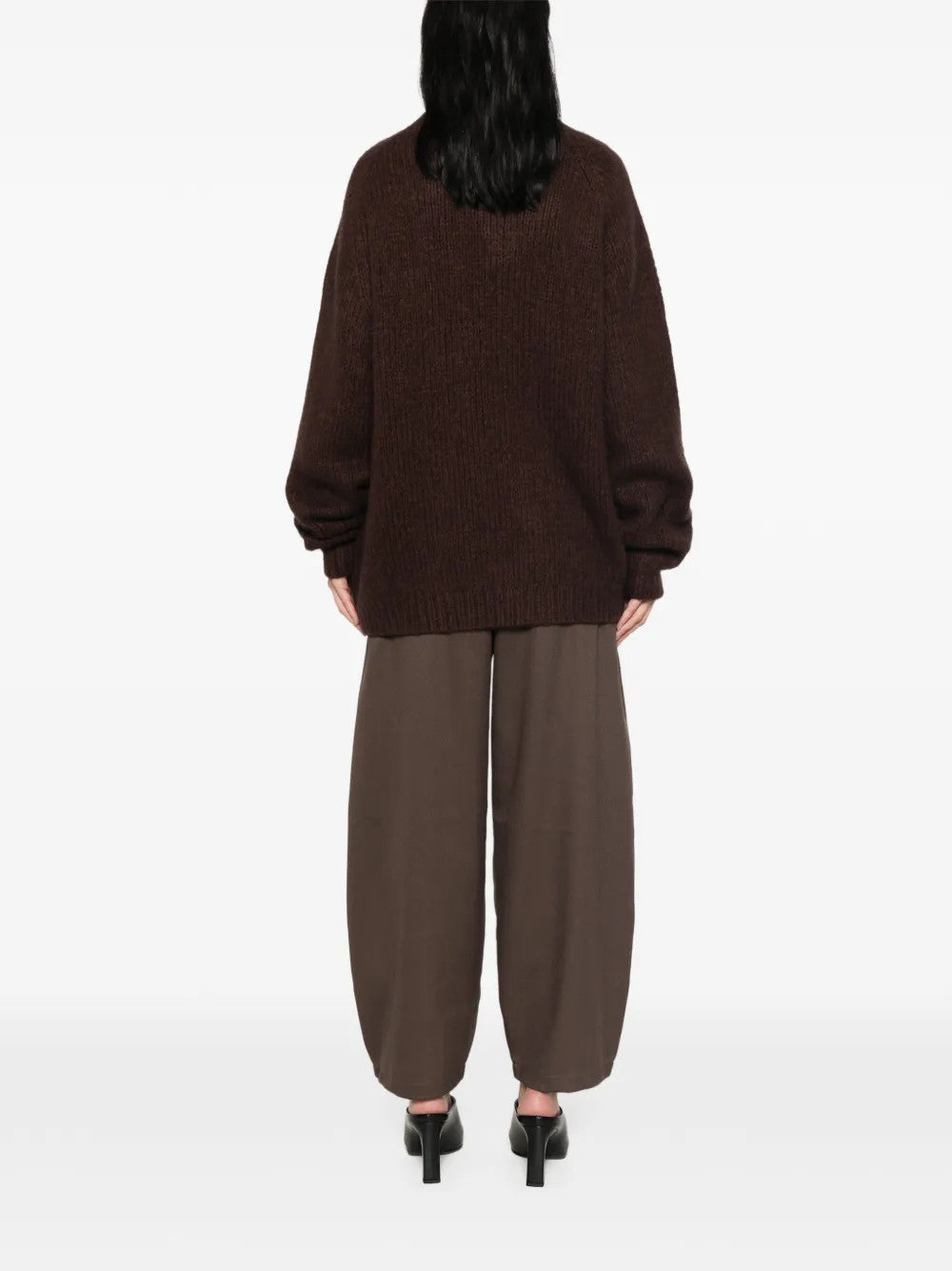 Brown knitwear, full body view