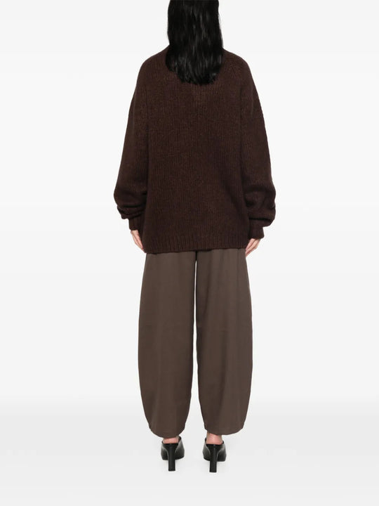 Brown knitwear, full body view