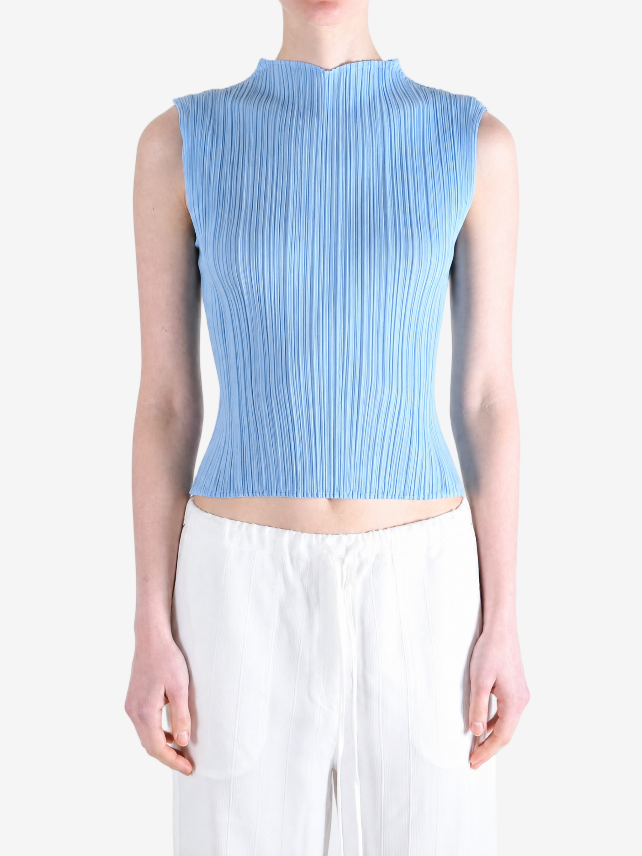 Blue shirt worn by a person, showing the shirt fit