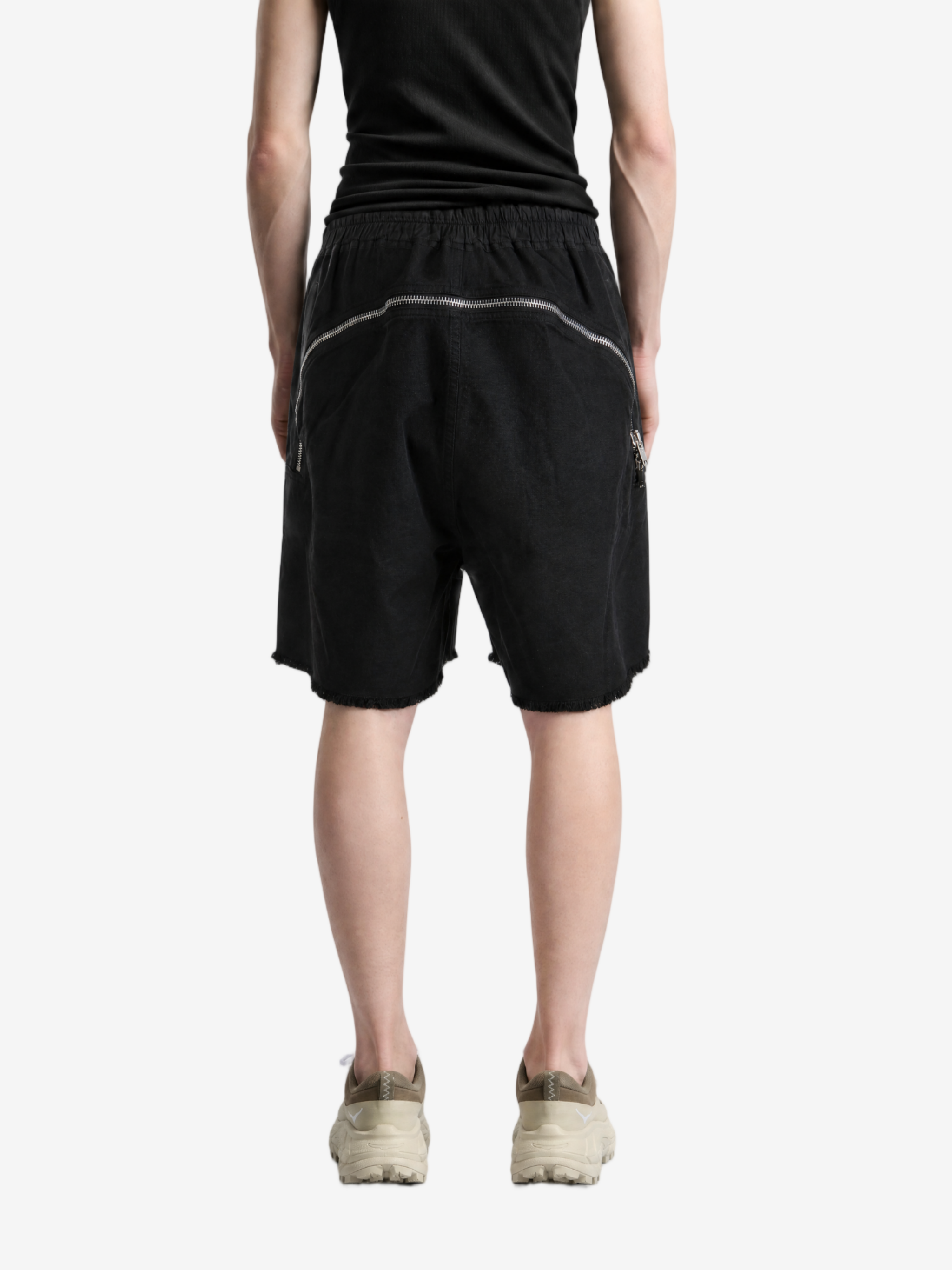Black shorts, full body view