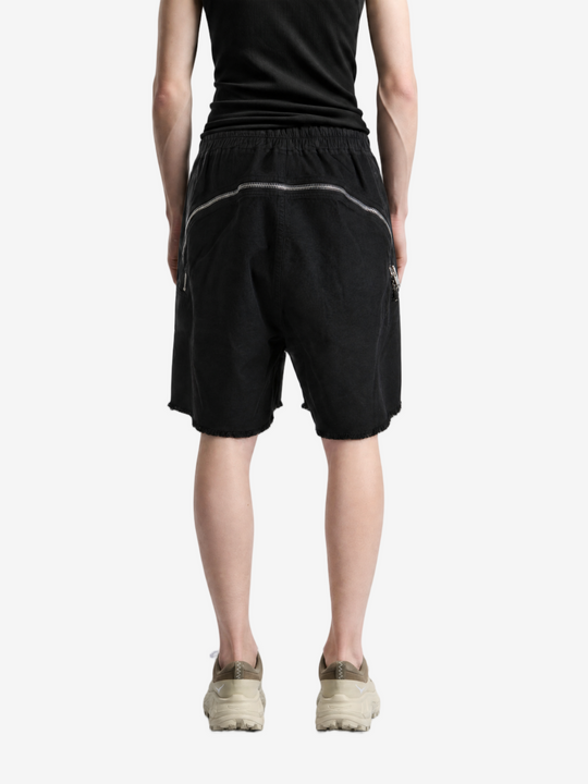 Black shorts, full body view