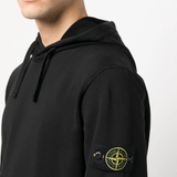 Close up of Black sweater, showing texture of the cotton fabric