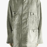 Green jacket worn by a person, showing jacket's fit