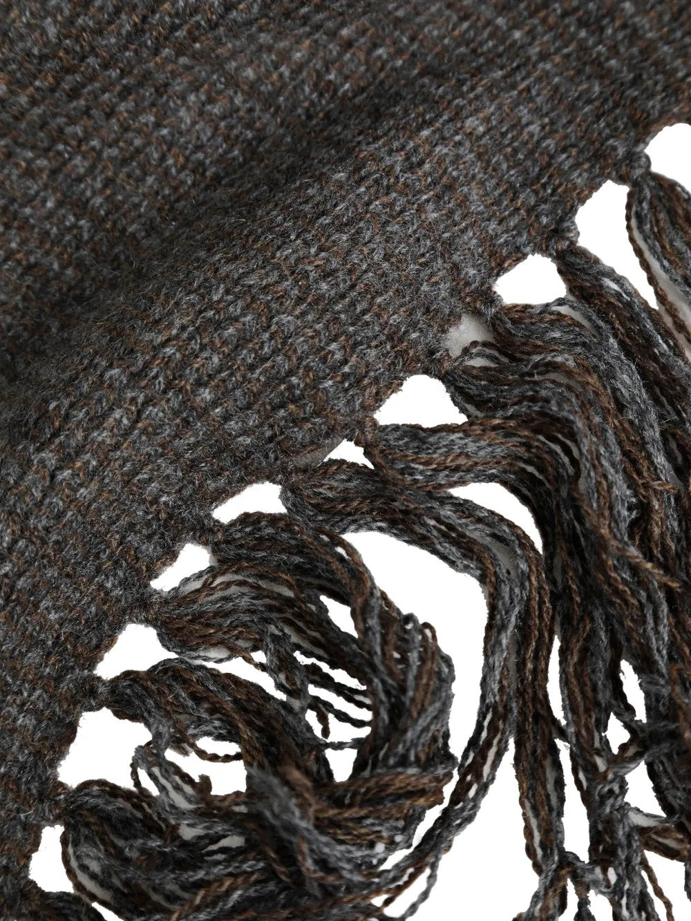 Close up of Brown scarf, showing texture of the 100% cashmere fabric