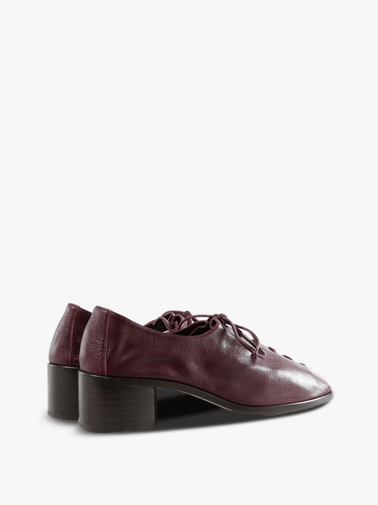Burgundy shoes, side view