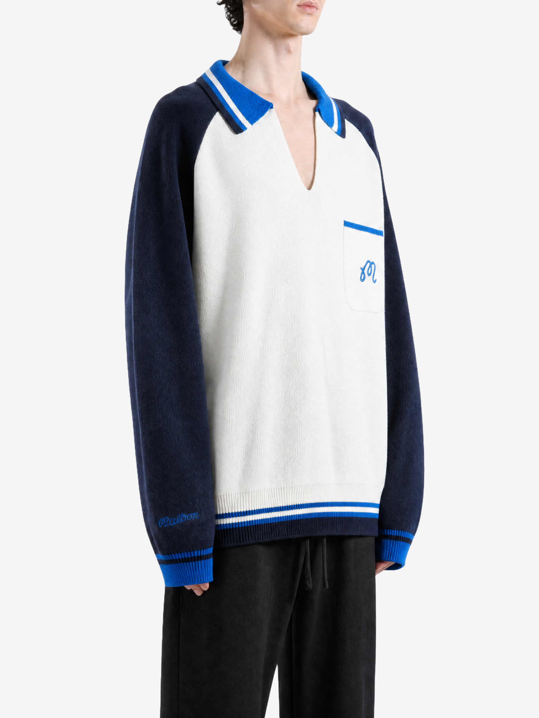 Navy hoodie, full body view