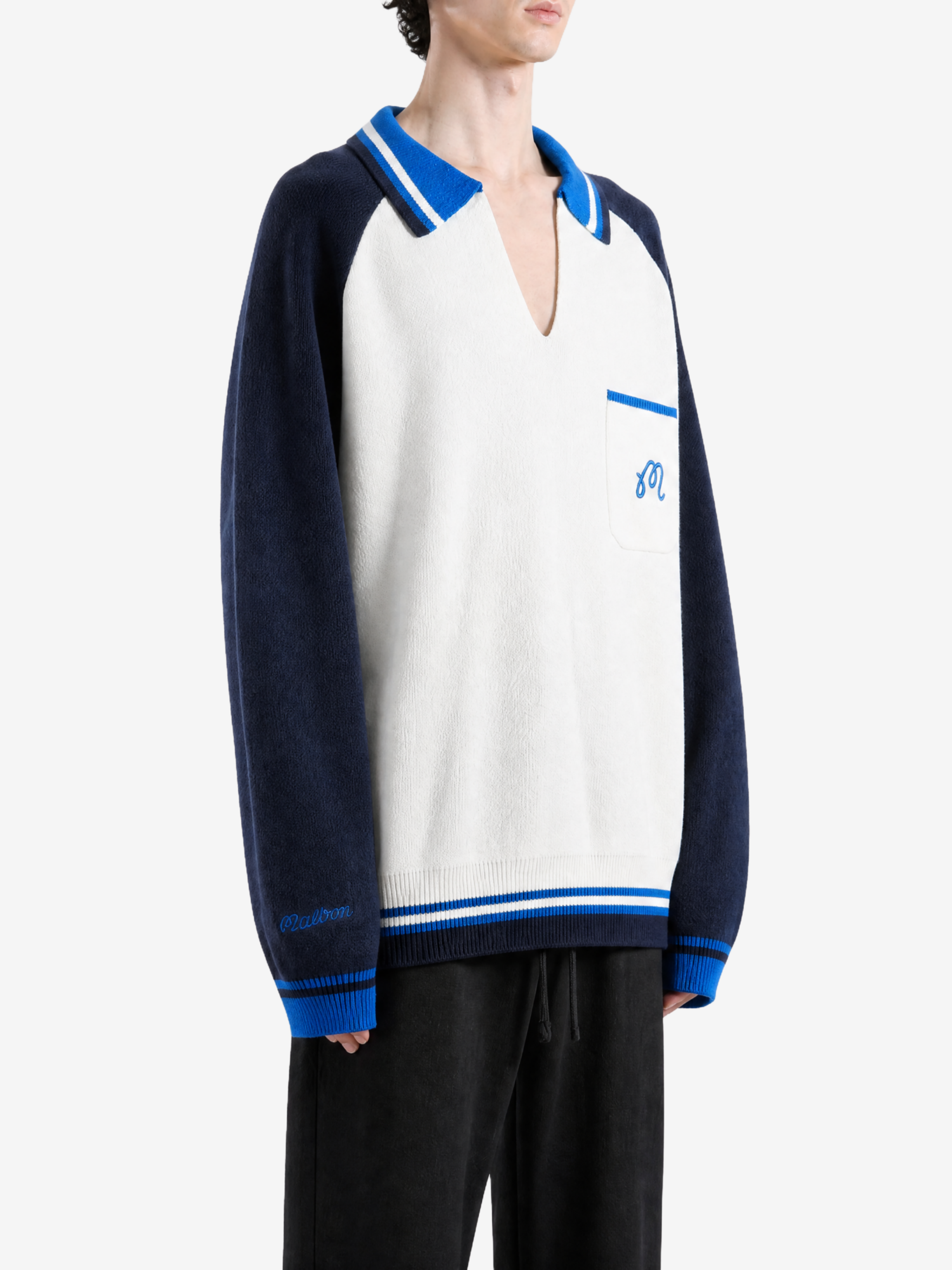 Navy hoodie, full body view