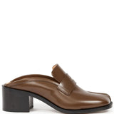 Brown mules, front view