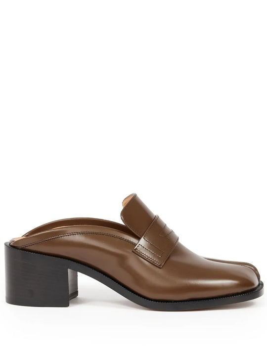 Brown mules, front view