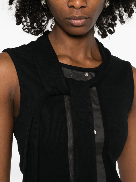 Close up of black top, showing texture of the Cotton fabric