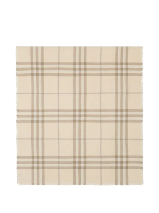 Close up of Tan scarf, showing texture of the 52% wool/ 48% silk fabric