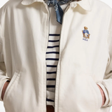 Close up of White coat, showing texture of the cotton fabric