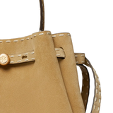Close up of Tan bags, showing texture of the bovine suede fabric