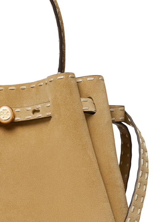 Close up of Tan bags, showing texture of the bovine suede fabric