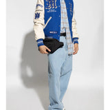 Blue jacket, full body view