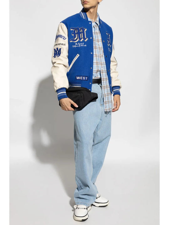 Blue jacket, full body view