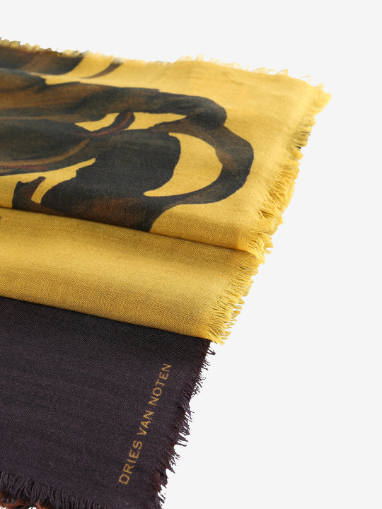 Close up of brown scarf, showing the wool fabric