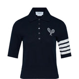 THOM BROWNE - Women 4 Bar Tennis Racquets Intarsia SS Polo Shirt