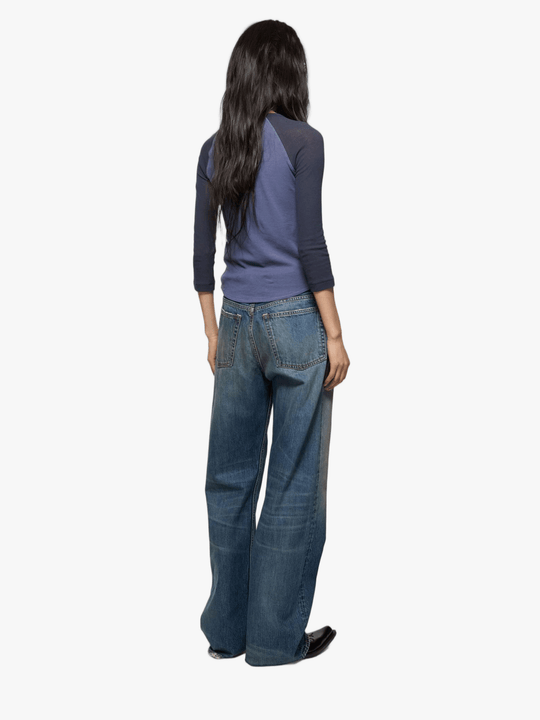 Blue t-shirt, full body view
