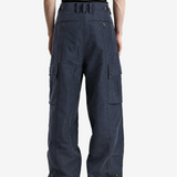 Navy pants worn by a person, showing the pants fit