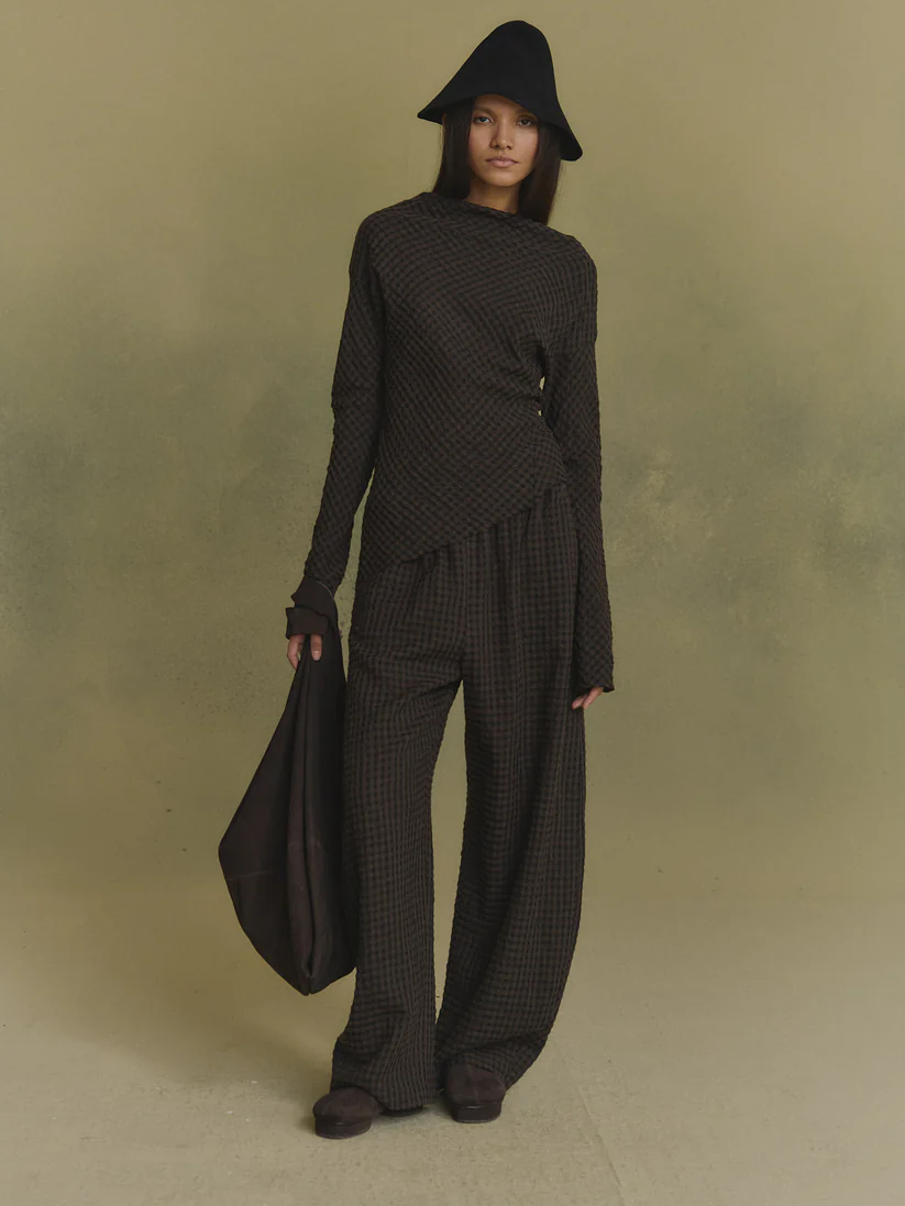 Brown pants, full body view