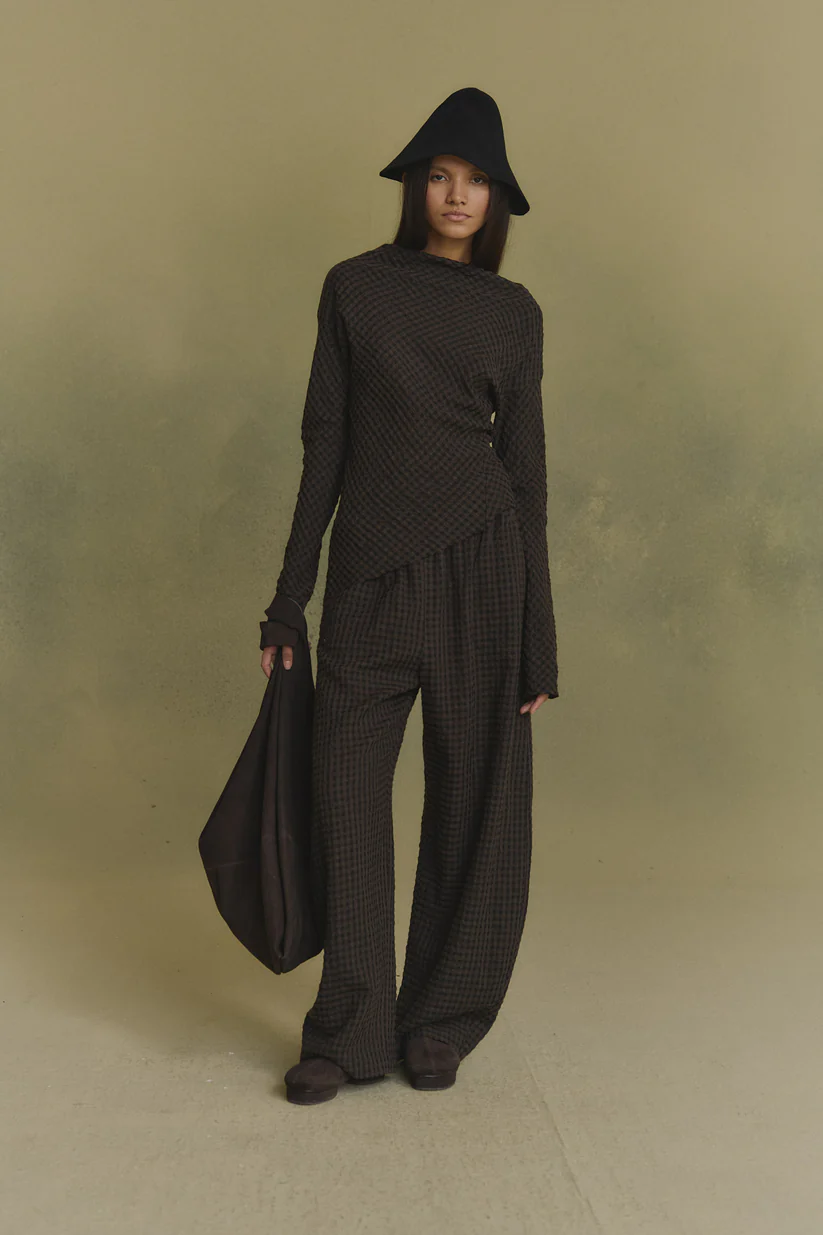 Brown pants, full body view