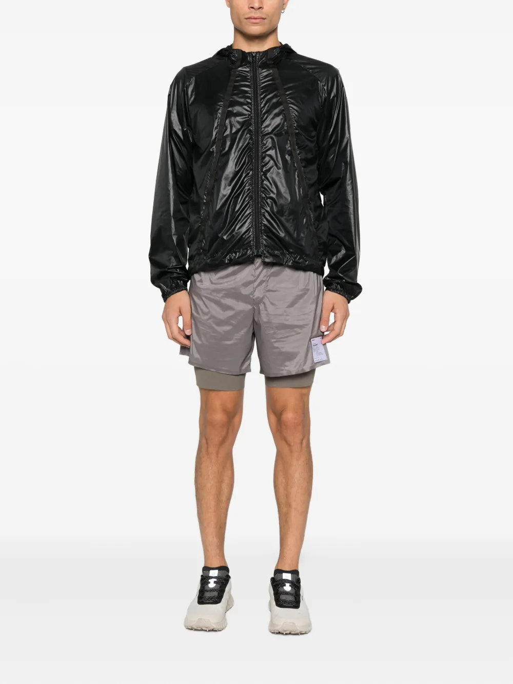 Gray shorts,full body view