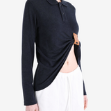JEAN PAUL GAULTIER - Women Cotton Pique Polo Top With Leather Tag Detail Tops