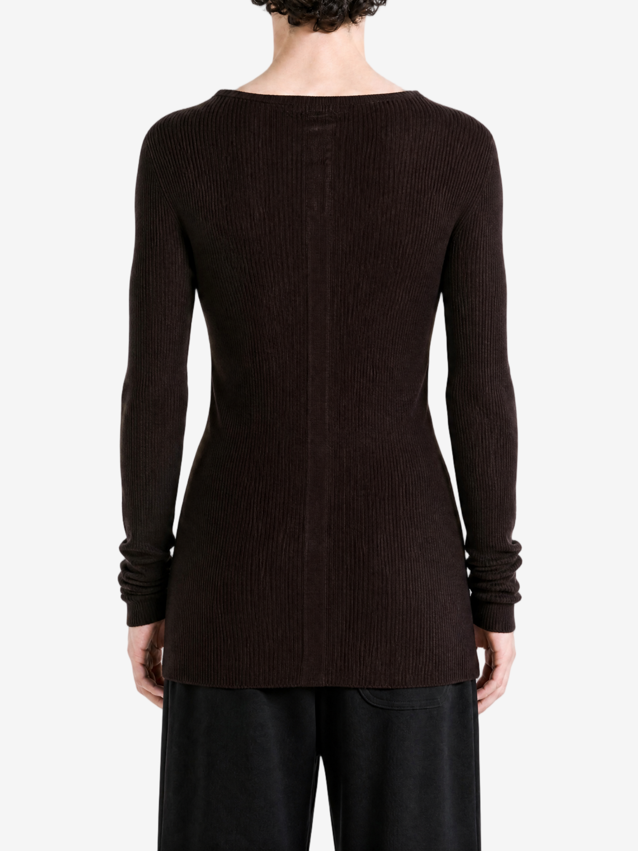Brown knitwear, full body view