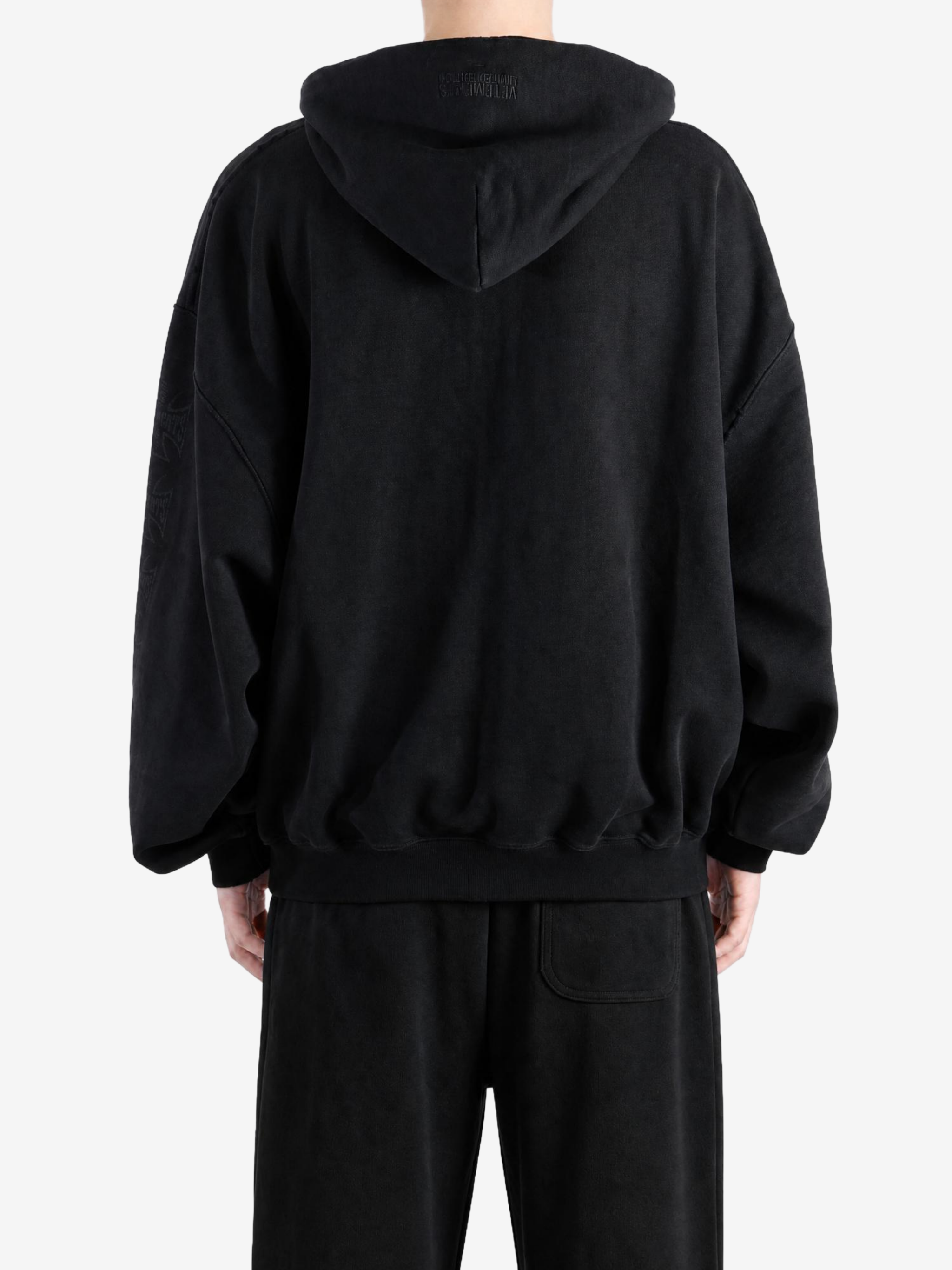 Black hoodie, full body view