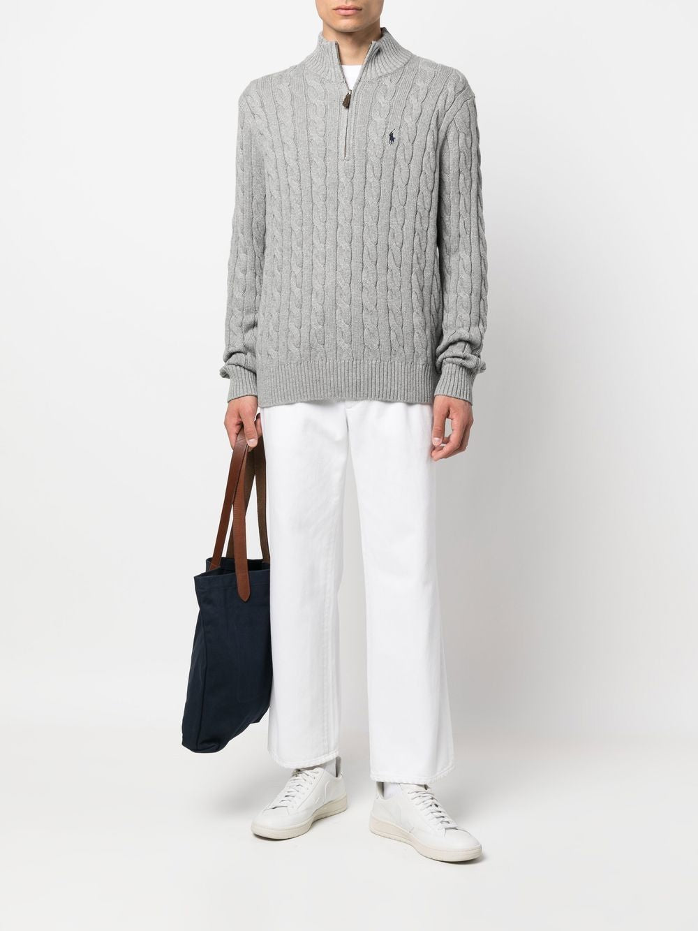 Grey sweater, full body view