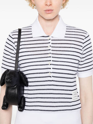 THOM BROWNE - Women Short Sleeve Rib Cuff Polo In Striped Textured