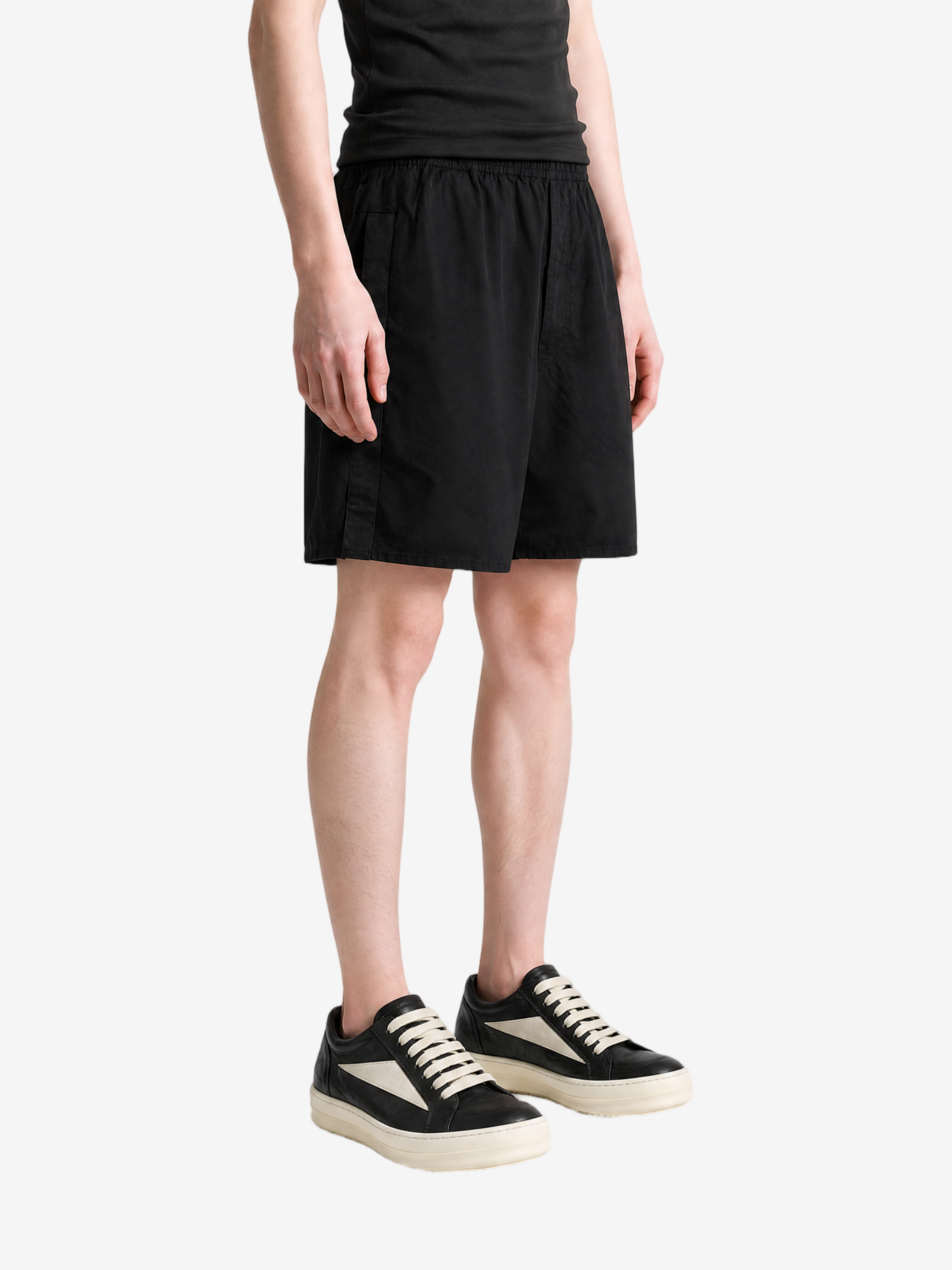Black shorts, full body view