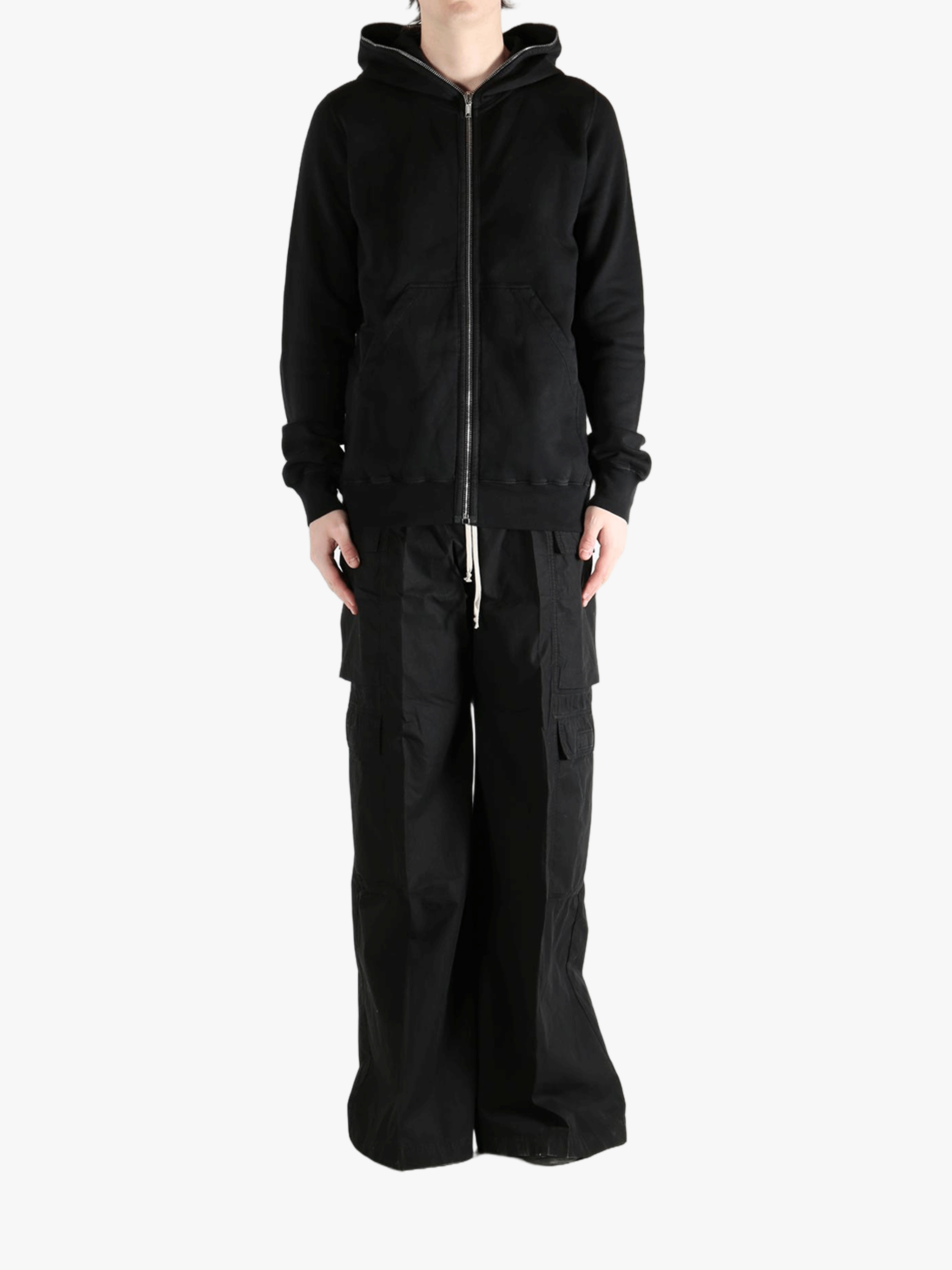 Black hoodie, full body view